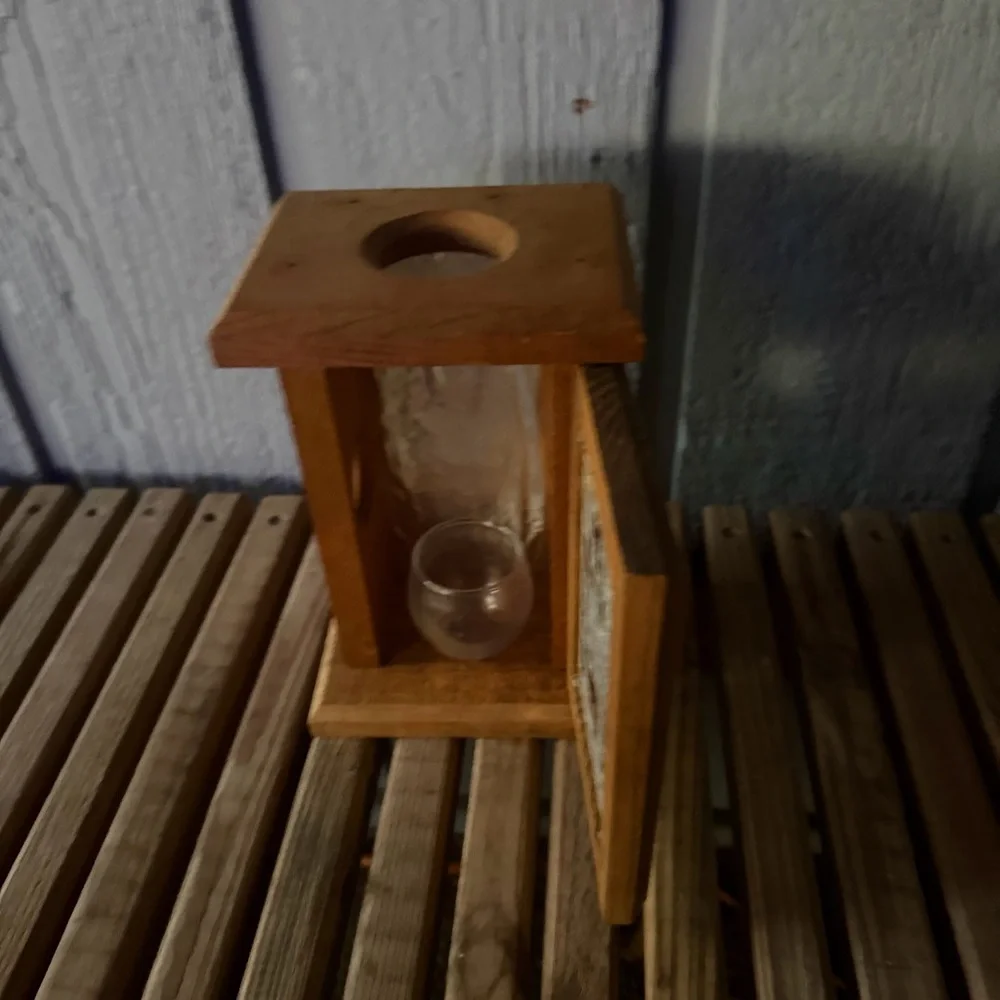 Vintage Wooden Christmas Scene Lantern Glass Fireplace Night‎ Light Wood Kitsch